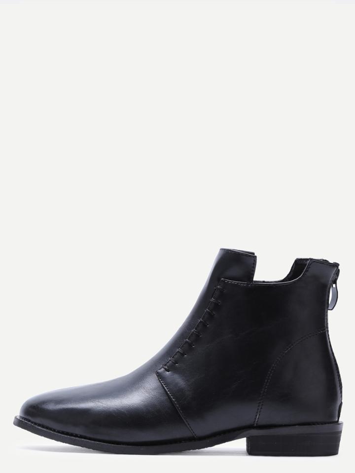 Romwe Black Almond Toe Back Zipper Ankle Boots