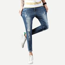 Romwe Guys Rolled Hem Ripped Wash Jeans