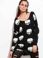 Romwe Black Skull Print Single Breasted Back T-shirt