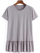 Romwe Ruffle Hem Grey T-shirt