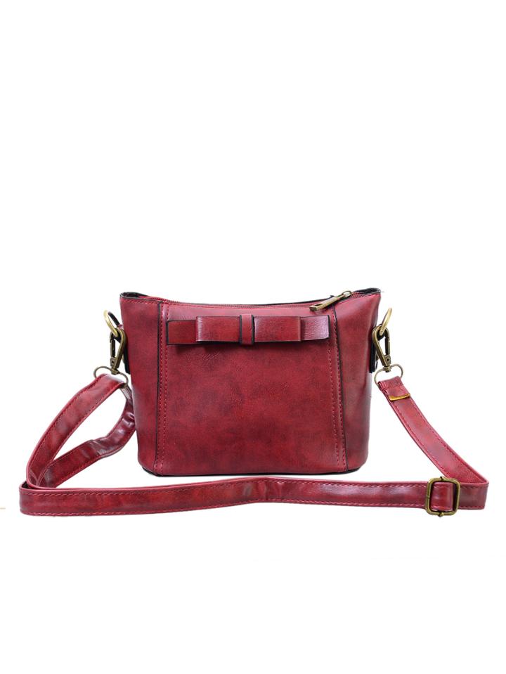 Romwe Bow Embellished Trapezoid Shoulder Bag - Burgandy