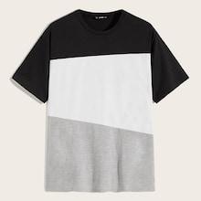Romwe Guys Heathered Grey Panel Color-block Tee