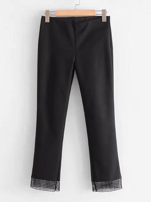 Romwe Contrast Crochet Hem Pants