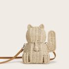 Romwe Lucky Cat Design Woven Crossbody Bag