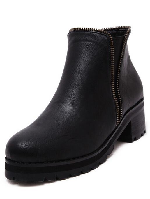 Romwe Black Round Toe Chain Pu Elastic Boots