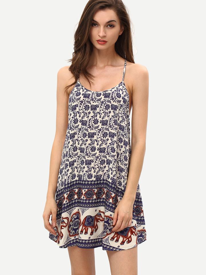 Romwe Navy Sleeveless Spaghetti Strap Shift Dress