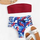 Romwe Bandeau Top With Laddering Strappy Bikini Set