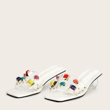 Romwe Studded Decor Clear Heeled Mules