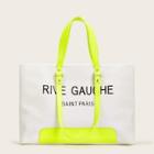 Romwe Neon Lime Letter Print Satchel Bag