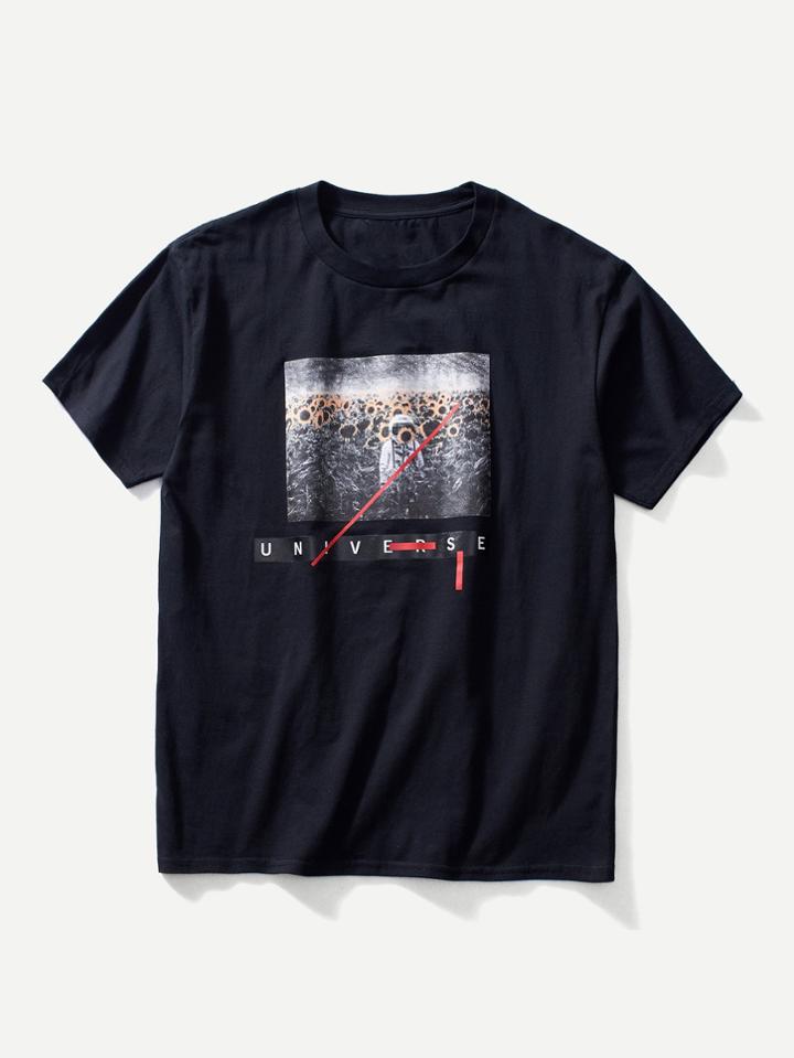 Romwe Men Sunflower Print Tee