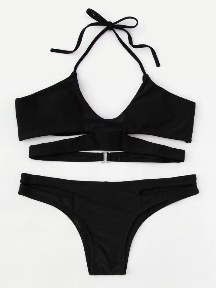 Romwe Cutout Waist Halter Bikini Set