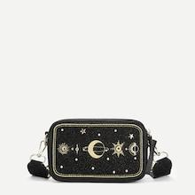 Romwe Galaxy Embroidery Glitter Crossbody Bag