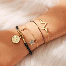 Romwe Coin & Star Charm Bracelet Set 4pcs