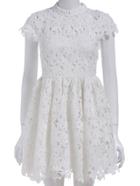 Romwe Stand Collar Open Back Lace Flare Dress