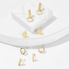 Romwe Bar & Circle Detail Stud Earrings 3pairs