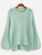 Romwe Pale Green Dip Hem Drop Shoulder Sweater