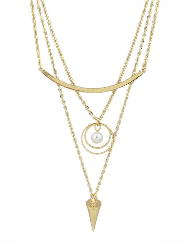 Romwe Gold Plated Pearl Layered Necklace