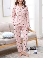 Romwe Dog Print Spot Shirt & Pants Pj Set