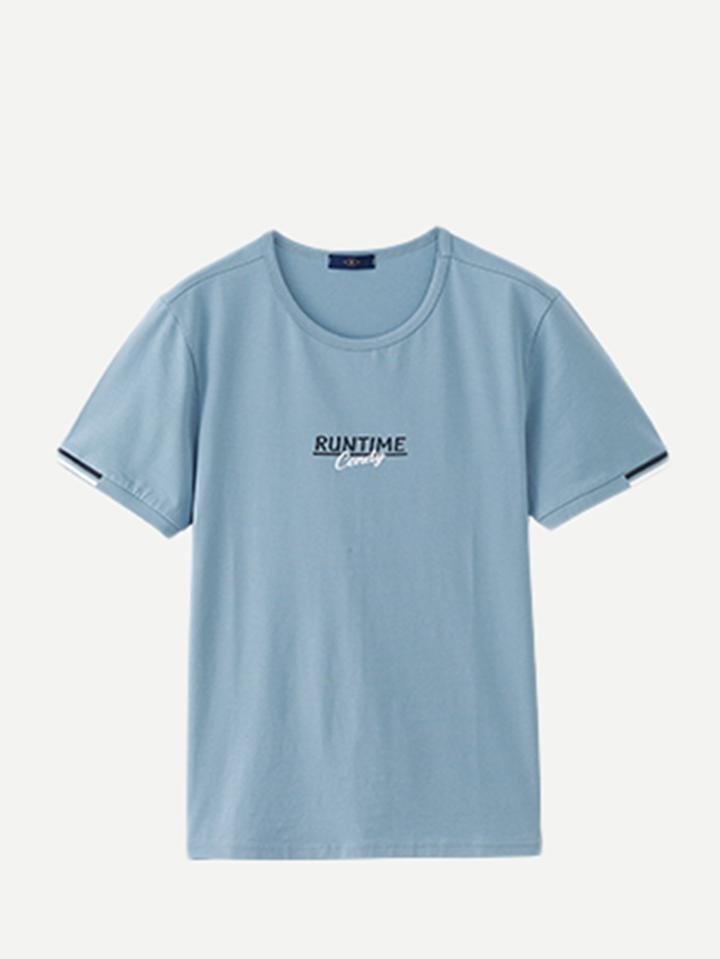 Romwe Men Letter Print Stripe Cuff Tee