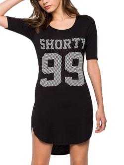 Romwe Varsity Print Curved Hem T-shirt Dress