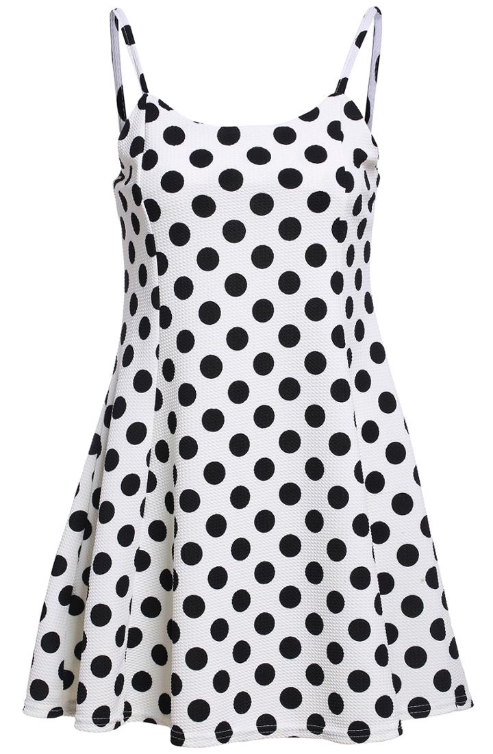 Romwe Spaghetti Strap Polka Dot With Zipper Dress