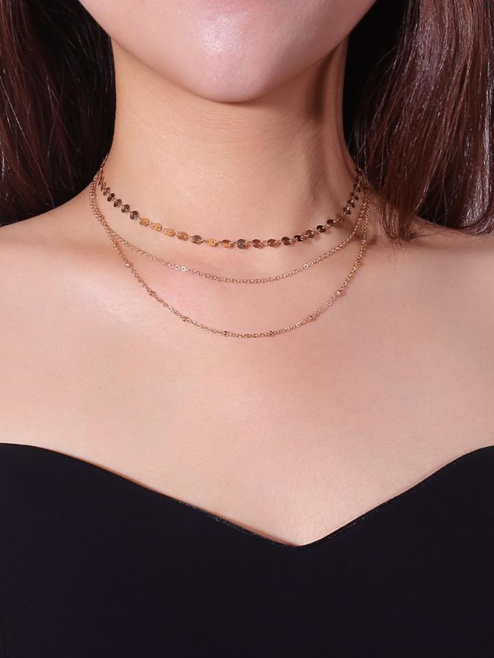 Romwe Sequin & Chain Layered Necklace