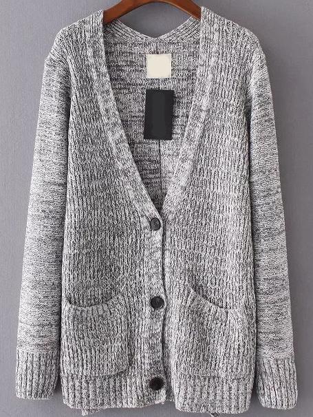 Romwe Grey Front Pocket Button Up Cardigan