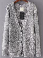 Romwe Grey Front Pocket Button Up Cardigan