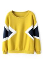 Romwe Color Block Yellow Fleece Sweatshirt
