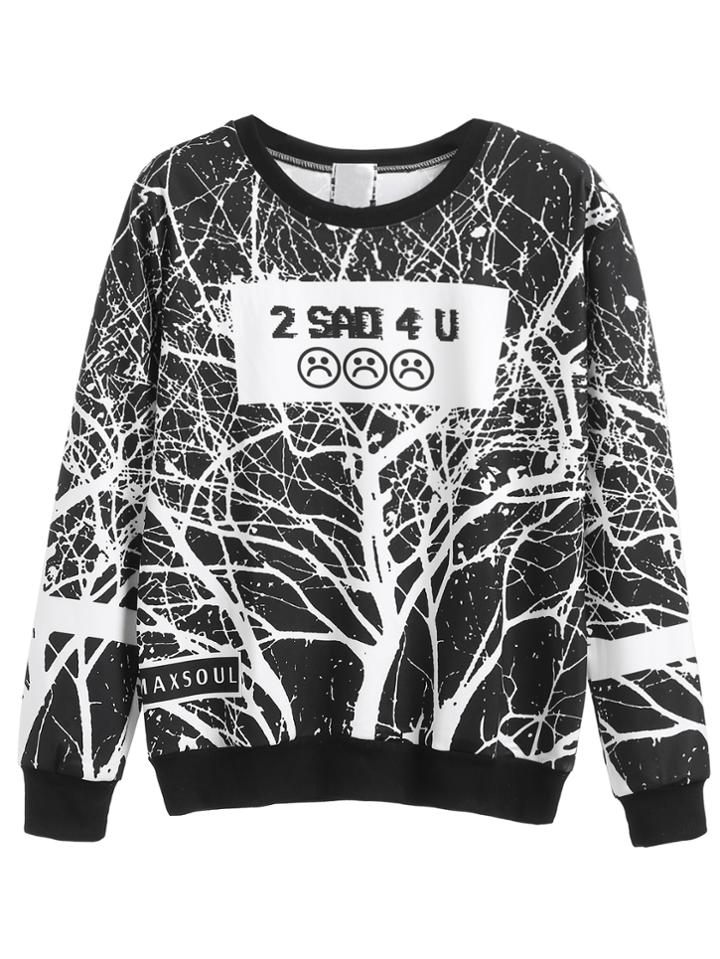 Romwe Black White Emoji Print Sweatshirt