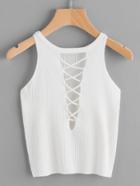 Romwe Lace Up Back Ribbed Top