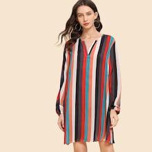 Romwe Striped V Neck Dress