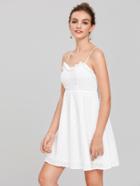 Romwe Frill Detail Eyelet Embroidered Cami Dress