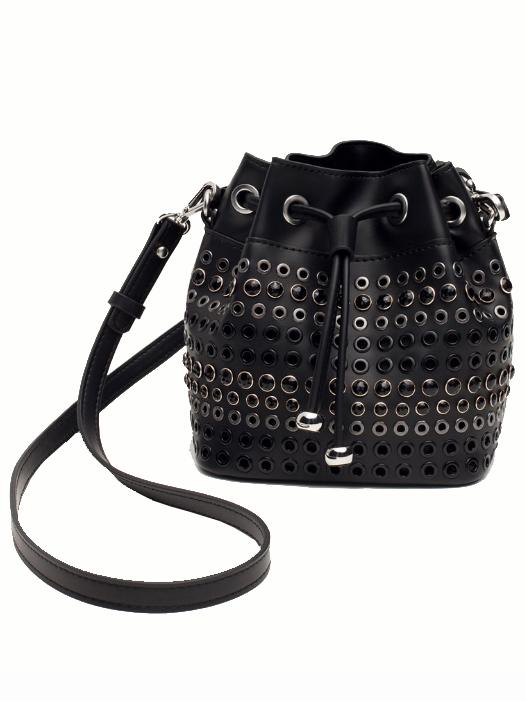 Romwe Black Drawstring Rivet Bucket Bag
