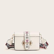 Romwe Embroidery Detail Wide Strap Crossbody Bag