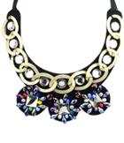 Romwe Gold Gemstone Chain Collar Necklace