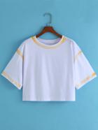 Romwe Yellow Striped-trim Crop T-shirt