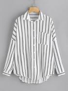Romwe Drop Shoulder Chest Pocket Striped Shirt