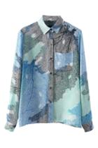 Romwe Leaves Print Buttoned Shirt