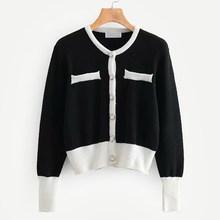 Romwe Button Through Color-block Sweater