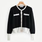 Romwe Button Through Color-block Sweater