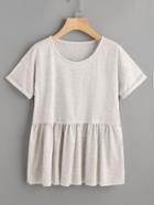 Romwe Cuffed Sleeve Slub Smock Tee