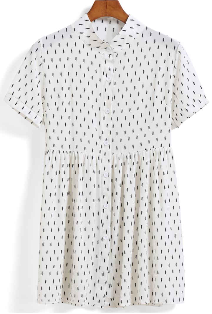 Romwe Stand Collar Leaves Print Blouse