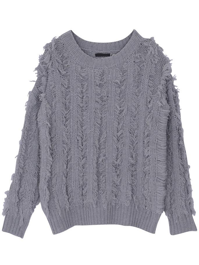 Romwe Long Sleeve Tassel Grey Sweater