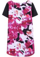 Romwe Floral Straight Rose Red Dress