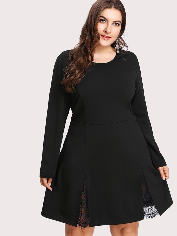 Romwe Eyelash Lace Insert Fit & Flare Dress