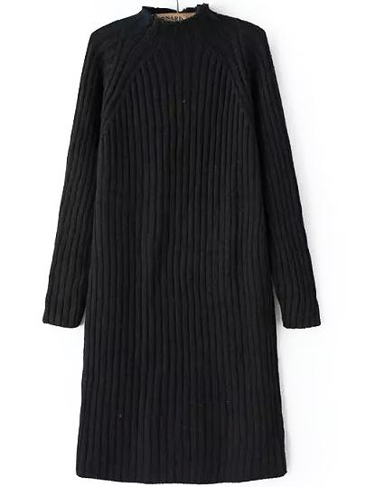 Romwe Mock Neck Black Sweater Dress