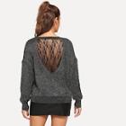 Romwe Floral Lace Insert Marled Sweater