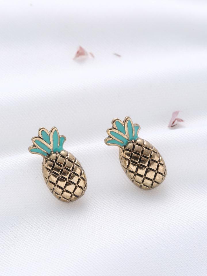 Romwe Gold Pineapple Shaped Cute Stud Earrings