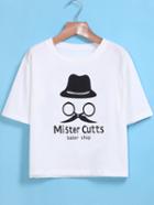 Romwe Hat Print White T-shirt